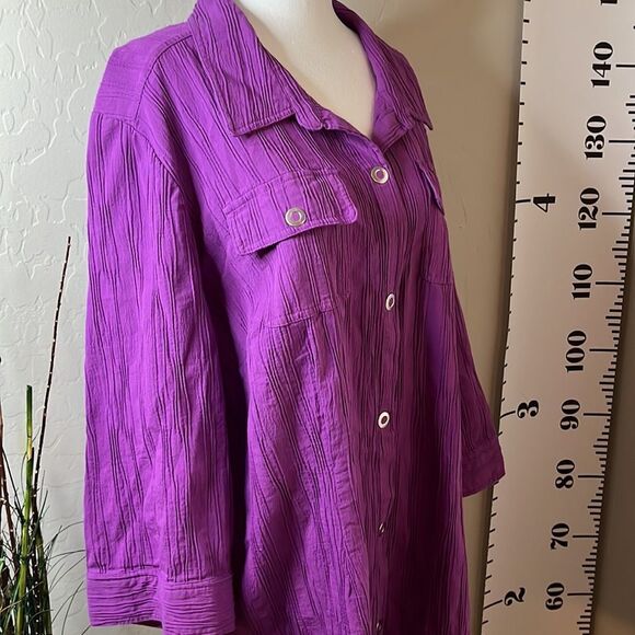 Cj Banks purple snap front top w/ mid-length sleeves & two front pockets size 2X - Picture 7 of 11